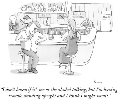 "I don't now if it's me or the alcohol talking, but I'm having trouble standing upright and I think I might vomit."