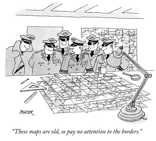 "These maps are old, so pay no attention to the borders."