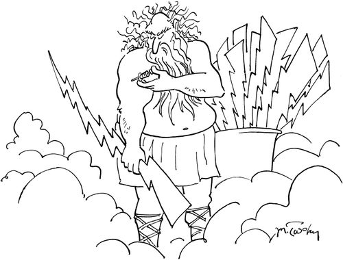 Zeus injects himself with steroids before throwing lightning bolts