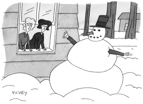 A man stuck in a snowman