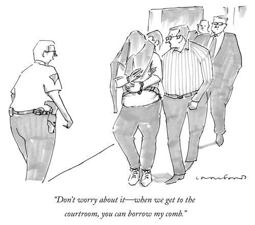 "Don't worry about it—when we get to the courtroom, you can borrow my comb."