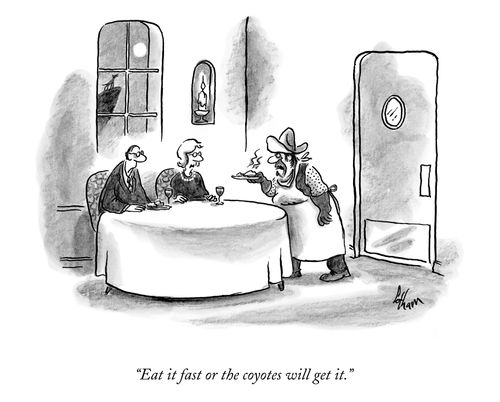 "Eat it fast or the coyotes will get it."