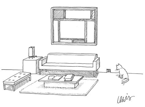 A cat waits by a square mouse hole.