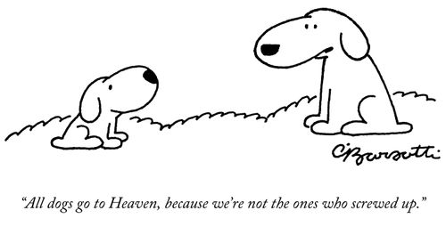 "All dogs go to Heaven, because we're not the ones who screwed up."