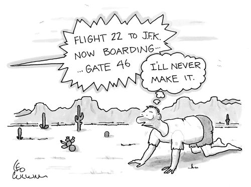 "Flight 22 to J.F.K. Now boarding... Gate 46."