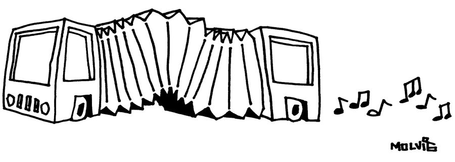 An accordion bus
