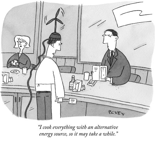 "I cook everything with an alternative energy source, so it may take a while."