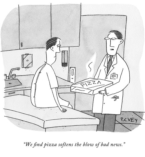 "We find pizza softens the blow of bad news."