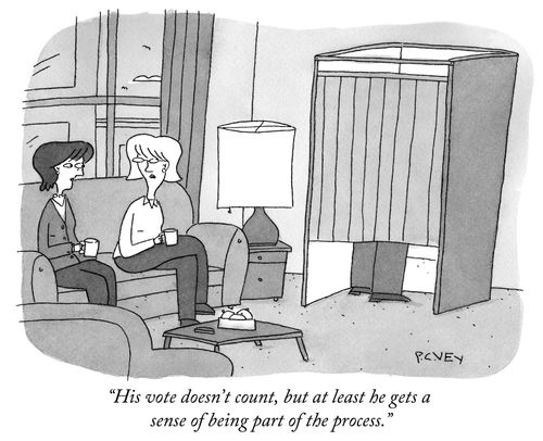 "His vote doesn't count, but at least he gets a sense of being part of the process."