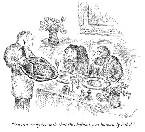 "You can see by its smile that this halibut was humanely killed."