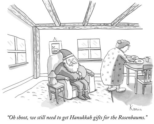 "Oh shoot, we still need to get Hanukkah gifts for the Rosenbaums."