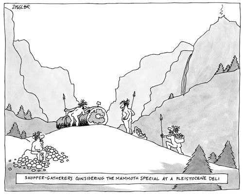 Shopper-Gatherers Considering The Mammoth Special At A Pleistocene Deli