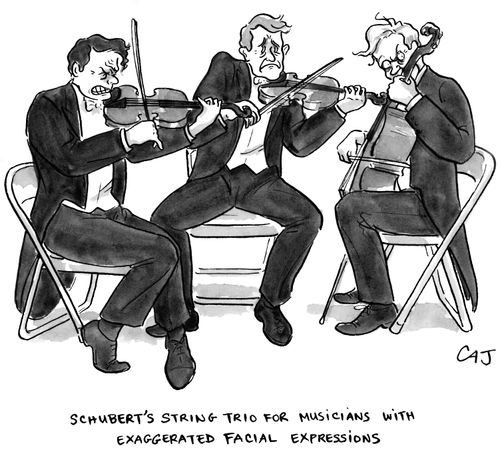 Schubert's String Trio for Musicians with Exaggerated Facial Expressions
