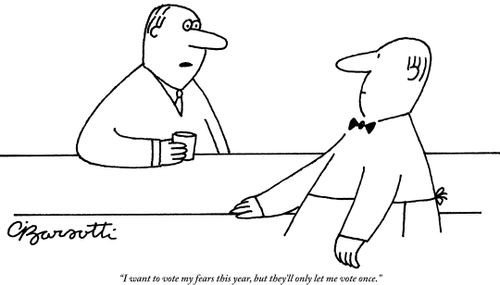 "I want to vote my fears this year, but they'll only let me vote once."