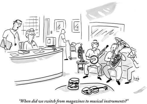 "When did we switch from magazines to musical instruments?"