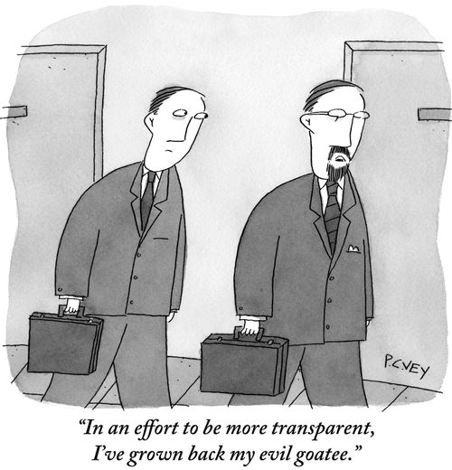"In an effort to be more transparent, I've grown back my evil goatee."