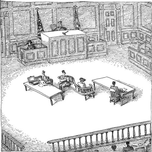 A love seat in a court room.