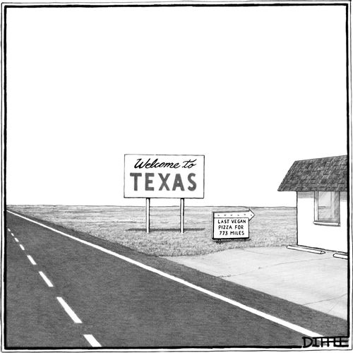 Welcome to Texas - Last Vegan Pizza for 773 miles.
