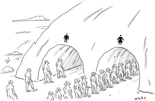 Line for the women's restroom vs. line for the men's restroom