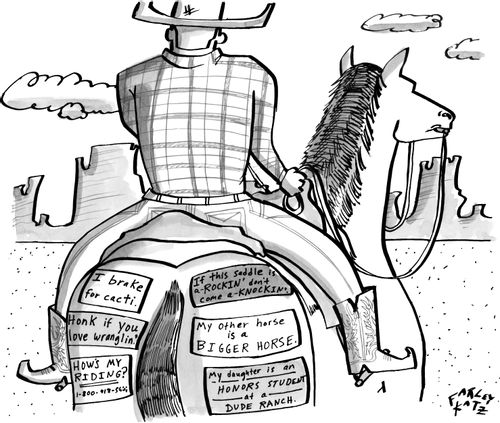 Bumper Stickers on a Cowboy's Horse