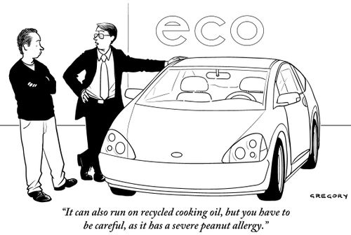 "It can also run on recycled cooking oil, but you have to be careful, as it has a severe peanut allergy."