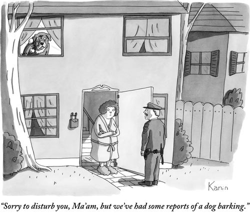 "Sorry to disturb you, Ma'am, but we've had some reports of a dog barking."