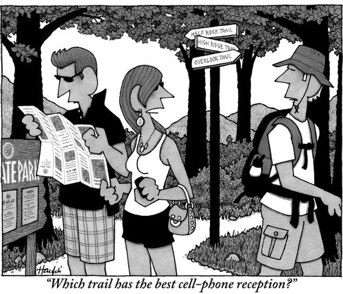 "Which trail has the best cell-phone reception?"