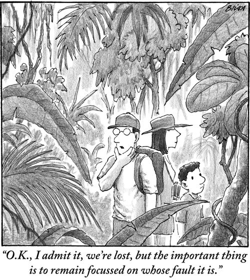 "O.K., I admit it, we're lost, but the important thing is to remain focussed on whose fault it is."
