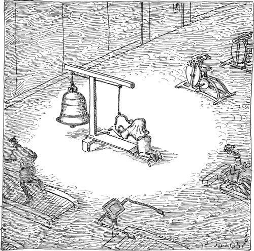 The Hunchback of Notre Dame practices ringing the bell.
