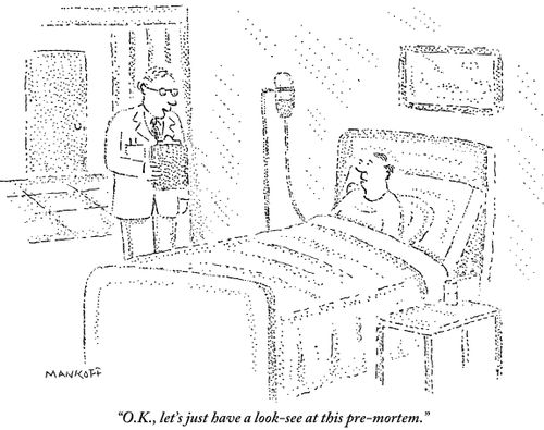 "O.K., let's just have a look-see at this pre-mortem."