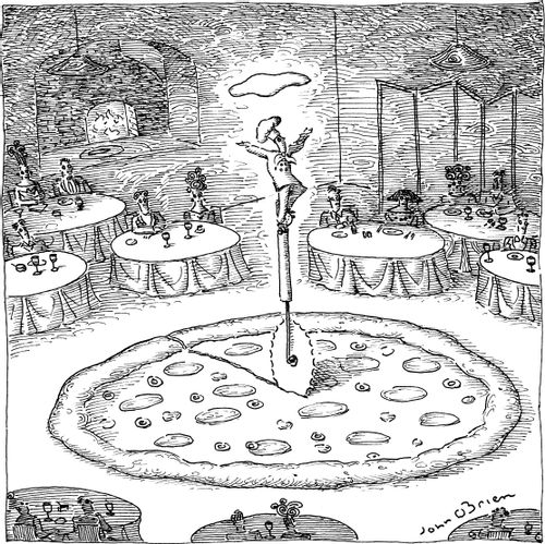 In-House Entertainment Consists Of Man Riding Pizza Cutter Cutting Giant Pizza While Making a Pizza