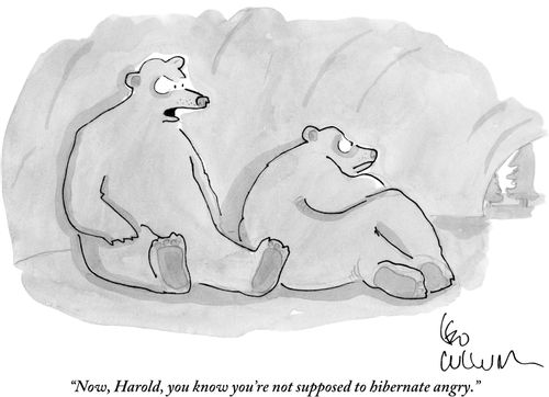 "Now, Harold, you know you're not supposed to hibernate angry."
