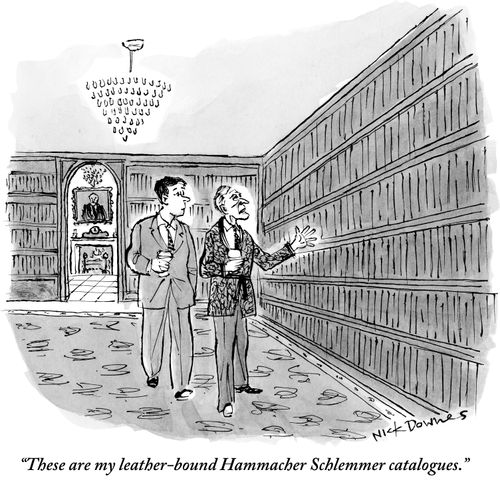 "These are my leather-bound Hammacher Schlemmer catalogues."