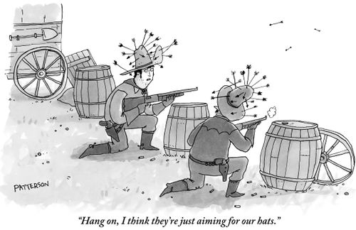 "Hang on, I think they're just aiming for our hats."