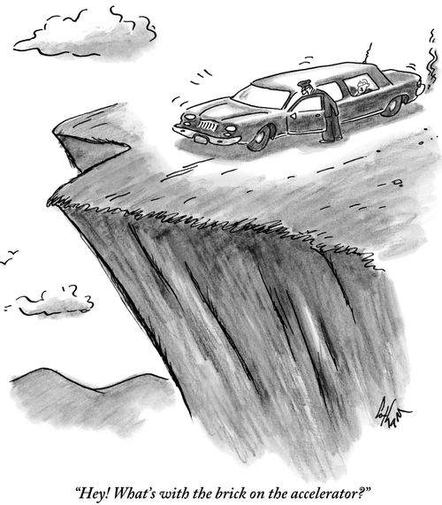 "Hey! What's with the brick on the accelerator?"