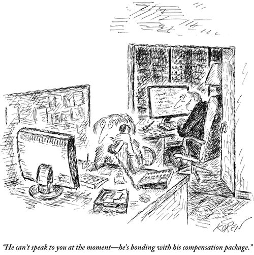 "He can't speak to you at the moment - he's bonding with his compensation package."