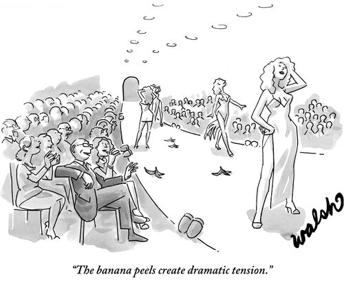 "The banana peels create dramatic tension."