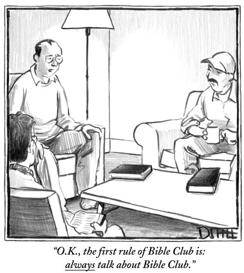 "O.K., the first rule of Bible Club is: always talk about Bible Club."