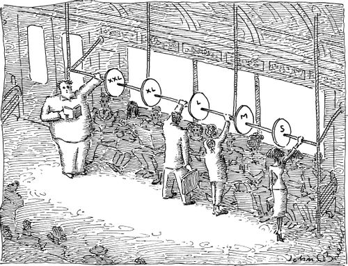 Subway passengers are categorized by size.