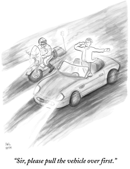 "Sir, please pull the vehicle over first."