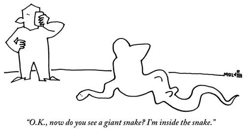 "O.K., now do you see a giant snake? I'm inside the snake."