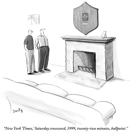 "New York 'Times,' Saturday crossword, 1999, twenty-two minutes, ballpoint."