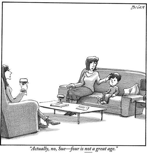 "Actually, no, Sue—four is not a great age."