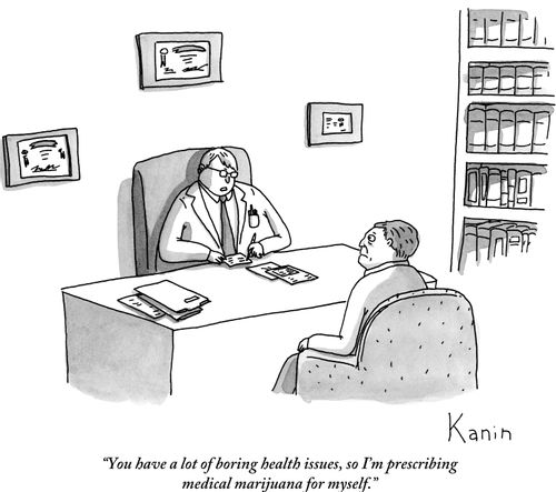 "You have a lot of boring health issues, so I'm prescribing medical marijuana for myself."