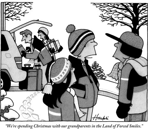 "We're spending Christmas with our grandparents in the Land of Forced Smiles."
