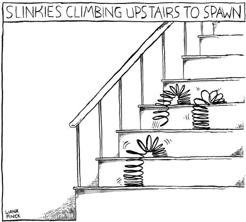Slinkies Climbing Upstairs To Spawn.