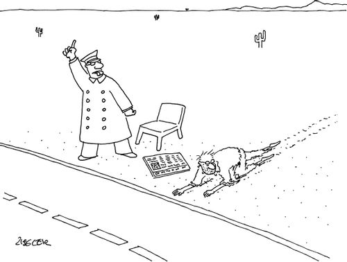 A doorman hails a taxing for a starving man in the desert.