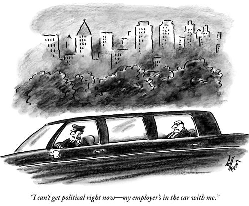 "I can't get political right now—my employer's in the car with me."
