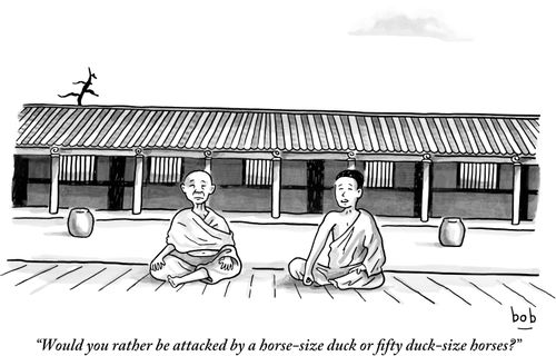"Would you rather be attacked by a horse-size duck or fifty duck-size horses?"