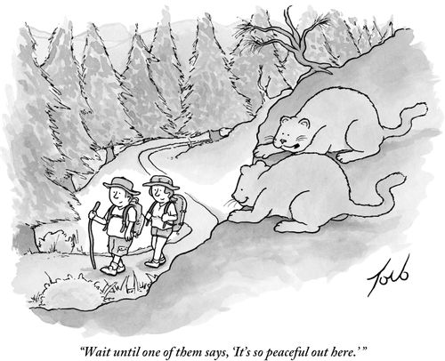 "Wait until one of them says, 'It's so peaceful out here.' "